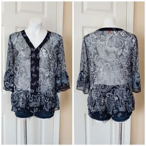 Joe Fresh sheer paisley bell sleeve blouse M